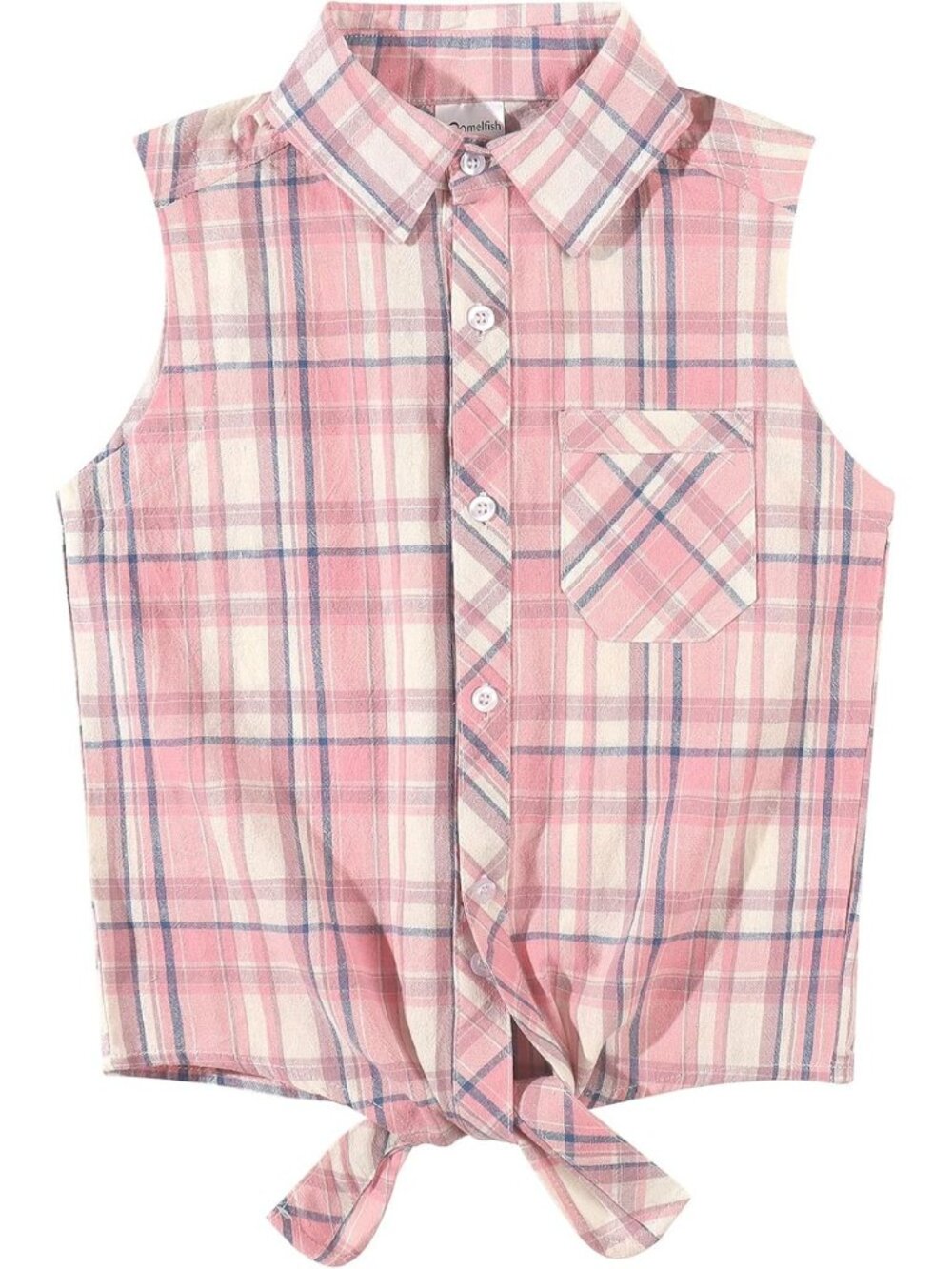 Noomelfish Girls Sleeveless Button Down Shirt Tie Knot Blouse Western Cowgirl
